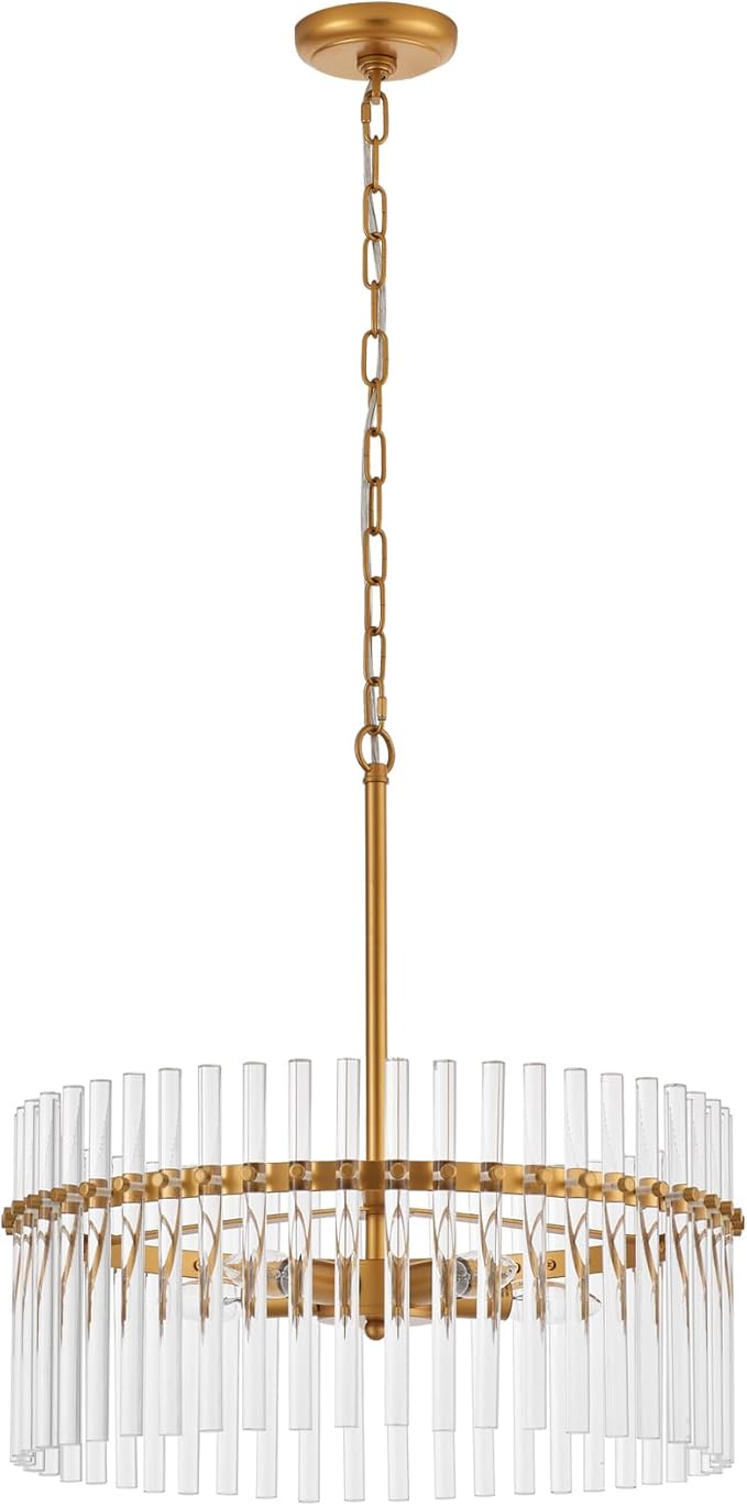 Glass Chandelier for Entryway, Gold Pendant Light for Hallway, Modern Hanging Light Fixture for Kitchen Island Dining Room Bedroom Foyer, Dia 24 Inch