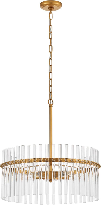 Glass Chandelier for Entryway, Gold Pendant Light for Hallway, Modern Hanging Light Fixture for Kitchen Island Dining Room Bedroom Foyer, Dia 24 Inch