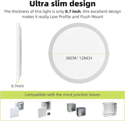 hepside 12Inch LED Flush Mount Ceiling Light Fixture 5CCT 24W 2800LM Closet Light Fixture,Small Round Slim Surface Ceiling Lamp for Hallway,Bathroom,Bedroom,Kitchen,Interior
