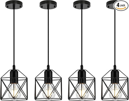 1-Light Hanging Pendant Light Fixture, Black Pendant Lights Kitchen Island, Farmhouse Pendant Lighting with Bedroom Dining Room, E26 Base, Bulbs Not Included, 4 Packs