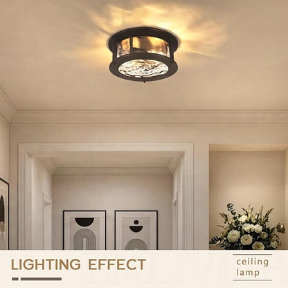 Emliviar Vintage Flush Mount Ceiling Light Fixture, 2-Light Farmhouse Close to Ceiling Mounted Lamp with Water Grain Glass for Kitchen, Oil Rubbed Bronze Finish, YE19108-F1 ORB-WG