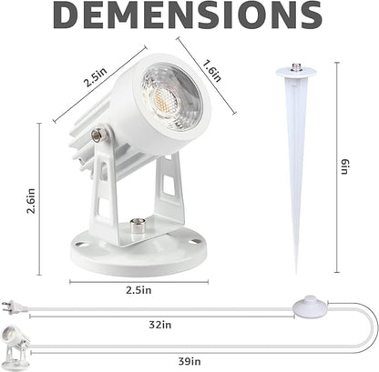 SUNVIE 2 Pack LED Spot Lights Indoor Plant Spotlight Lamp Up Lights for Indoor Plants Accent Lighting 120V Warm White Uplight 5.9 FT Cord with Floor Foot Switch, White (Base and Stake Included)