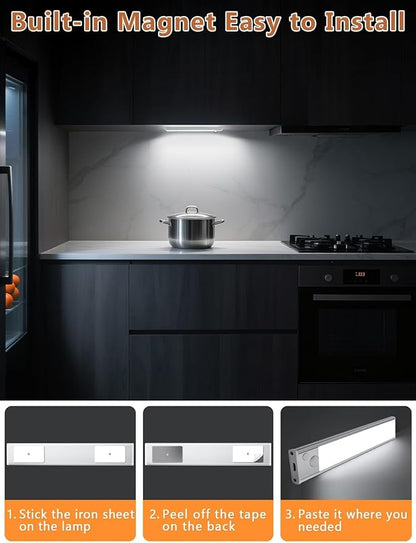 Under Cabinet Rechargeable Lighting: 8 Inch Motion Sensor Dimmable Lights Indoor - Battery Operated Lights - Wireless Closet Light Magnetic Led Light for Kitchen Home Bathroom Counter 5 Pack