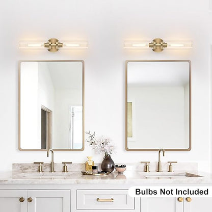 Indoi Brass Wall Sconces, Hardwired Bathroom Sconces Wall Lighting with Clear Glass, Modern Bathroom Vanity Lights fixtures for Mirror Bedroom Living Room Hallway Kitchen