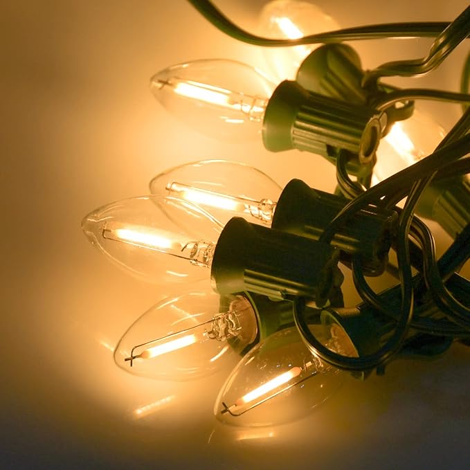 C7 LED Christmas Lights, 25Ft Vintage C7 Christmas Lights with 27 LED Clear Bulbs, Hanging Connectable String Light for Patio Garden Holiday Home Xmas Decor