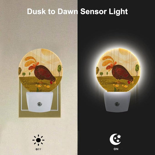 EKOBLA Hen & Chicks Plug-in Night Light, Farmhouse Fowl Animal LED Nightlight with Dusk to Dawn Auto Sensor for Bathroom, Hallway & Kitchen Decor