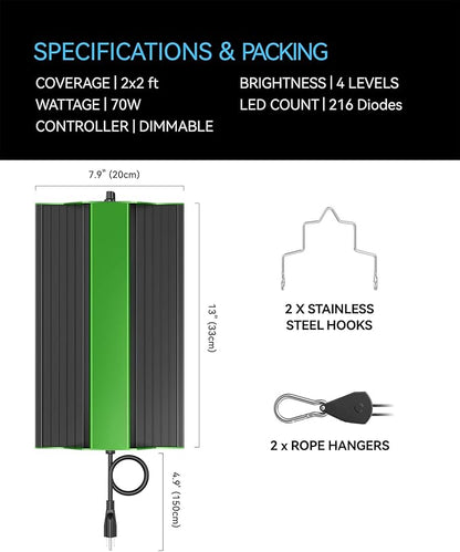 70W Led Grow Light,Meet The Spectral Requirements for Plant Growth,hangable Grow Light for a Variety of Indoor Growing scenarios