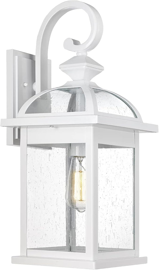 Darkaway Outdoor Lights Fixtures Wall Mount, Large 22inch Outdoor Wall Sconce Lights with Seeded Glass Waterproof Outside Exterior Lights Fixture for House Front Porch Patio （Large, White）