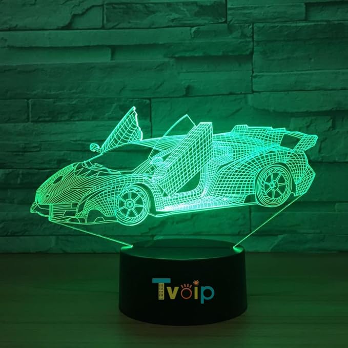7 Color Changing Night Lamp 3D Atmosphere Bulbing Light 3D Visual Illusion LED Lamp for Kids Toy Christmas Birthday Gifts (Racing Car)