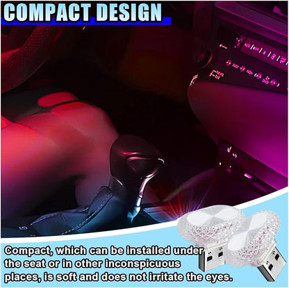 2PCS USB LED Car Interior Night Light, Crystal Mini Decoration Neno Ambient Light Car Interior Atmosphere Lamp, Plug-in USB Interface Auto Trunk Ambient Lighting Kit Universal for Cars (Colorful)