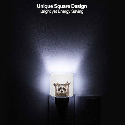 LED Night Light,Funny Cute Raccoon LED Night Light Plug into Wall with Dusk to Dawn Light Sensor White Energy Efficient Nightlight for Bedroom Bathroom Hallway Living Room Kitchen