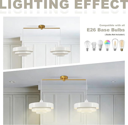 Farmhouse White Pendant Light, 2-Light Industrial Chandelier, Vintage Adjustable Hanging Lights for Kitchen Island, Dining Room, Bedroom, Entryway, Coffee Bar