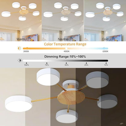 5-Lights LED Ceiling Light Fixture,32 Inch Modern Ceiling Lights Flush Mount Wooden 40W Dimmable Chandelier for Living Room Bedroom Kitchen,3000K/4000K/6000K White