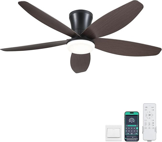 Surtime Ceiling Fans with Lights-42 Low Profile Ceiling Fan with Light and Remote/APP Control,Flush Mount,DC Reversible,LED Dimmable Modern Ceiling Fans for Bedroom,Indoor/Outdoor Patio Use(Brown)