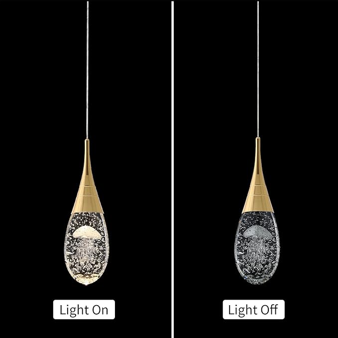 JoollySun Mini Crystal Pendant Light: Modern Dimmable 3-Color(3000k-6000k) LED Pendant for Kitchen Island Bathroom - Polished Gold