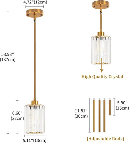 3 Pack Brushed Gold Pendant Lights Kitchen Island, Modern Crystal Kitchen Pendant Lighting Over Island Dining Room Light Fixtures Adjustable Hanging Pendant Light for Bathroom Hallway Foyer Bedroom