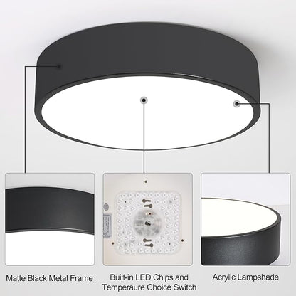 Black LED Flush Mount Ceiling Light,Modern Round Lighting Fixture, Dimmable Ceiling Lamp for Hallway,Kitchen,Entryway,11.8 Inch