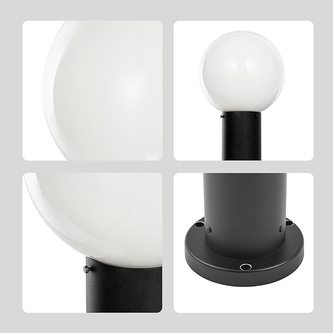 35.5" Outdoor Post Light, Modern Outside Bollard Light with Opal Glass Globe, Black Aluminum Pathway Lamp Post Light for Walkway Driveway Patio Garden, Hardwired, E26 Bulb Not Included