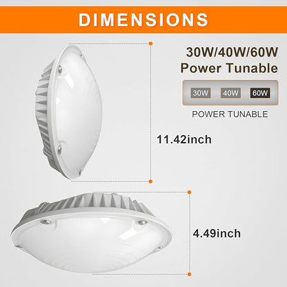 LED Canopy Light, 30W/40W/60W Wattage Selectable, 5000K Gas Station Canopy Lights, IP65 Waterproof LED Parking Garage Light, 100-277V/AC ETL Listed
