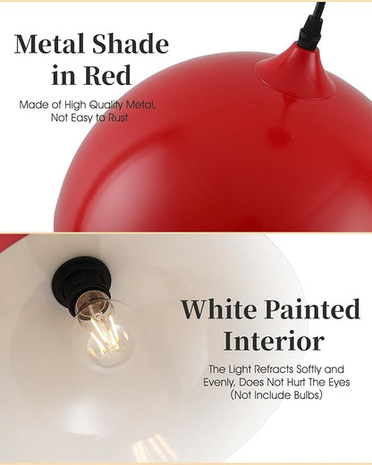 Industrial Pendant Light Fixtures,11.8" Red Dome Pendant Light Over Kitchen Island 3 Pack, Adjustable Vintage Ceiling Hanging Lamp for Bedroom Restaurant Bar Cafe Dining Room Sink