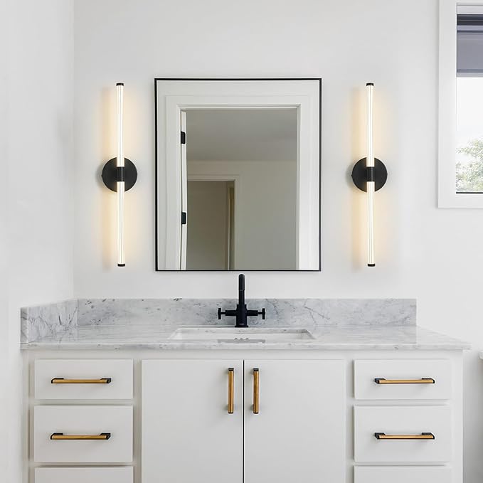 KUZZULL Wall Sconces Set of Two Matte Black LED Wall Lights Modern Linear Sconces Lighting Indoor Sconces Wall Decor Set of 2 Mounted Lamp for Living Room Wall Scones, Wall Lights Set of 2
