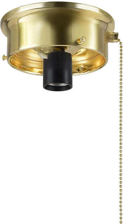 Aspen Creative 22104-06-1, Flush Mount Ceiling Fixture Shade Holder Kit with On/Off Pull Chain Switch in Brushed Brass Finish 4-1/2" Fitter, 5" Diameter x 1-3/4" Height
