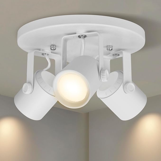 Arcfox 27W 3000K 3 Light LED Flush Mount Ceiling Spotlight Fixture Adjustable Round Track Lighting Fixtures Ceiling ETL, 24°, CRI90 for Living Room Bedroom Shop Accent Task Lighting