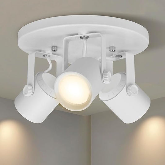 Arcfox 27W 3000K 3 Light LED Flush Mount Ceiling Spotlight Fixture Adjustable Round Track Lighting Fixtures Ceiling ETL, 24°, CRI90 for Living Room Bedroom Shop Accent Task Lighting