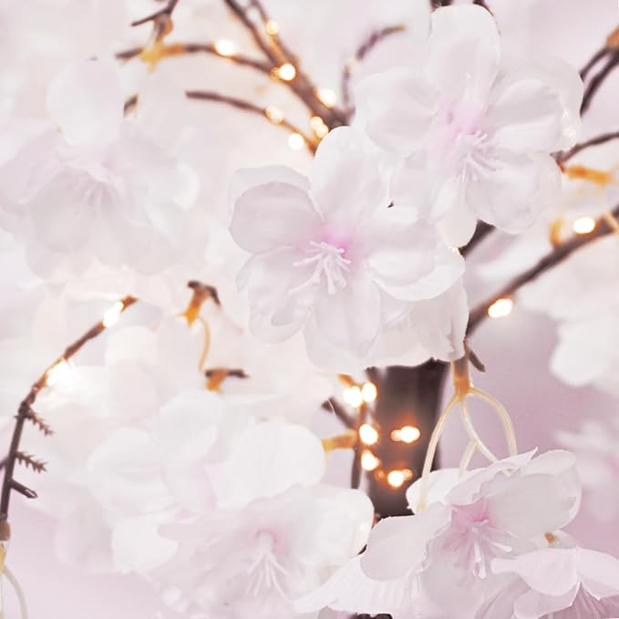 obbsie 24 Inch Lighted Cherry Blossom Tree, 2 Pack Artificial Bonsai Flower Tree with Timer Battery/USB Operated Pink Light Up Tabletop Tree for Spring Wedding Party Indoor Outdoor Decor