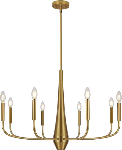 ACNKTZ Gold Chandeliers for Dining Room, 8-Light Modern Farmhouse Metal Chandelier, Brushed Brass Vintage Candle Lighting Hanging Ceiling for Kitchen Island Living Room Foyer Bedroom