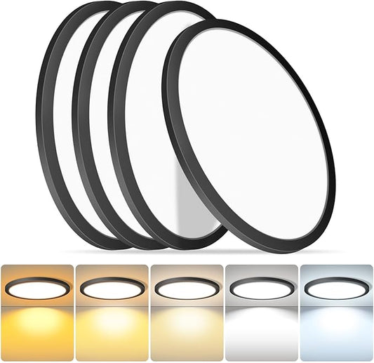 mw 4 Pack LED Flush Mount Ceiling Light, 16 Inch Round Black Ceiling Light,30W 120V 5CCT Dimmable, Close to Ceiling Light Fixtures for Bedroom, Kitchen, Hallway, Laundry