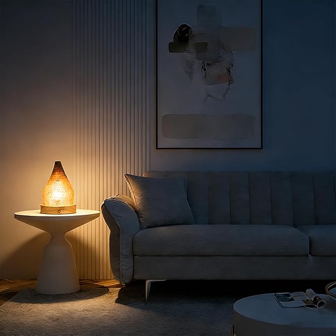 Modern Night Light Fixture Honeycomb Paper Minimalist Style LED Table Lamp Dimmable Nightlight Rechargeable Desk Decor Lamp for Living Room Kitchen Island Bar Entryway (Brown)