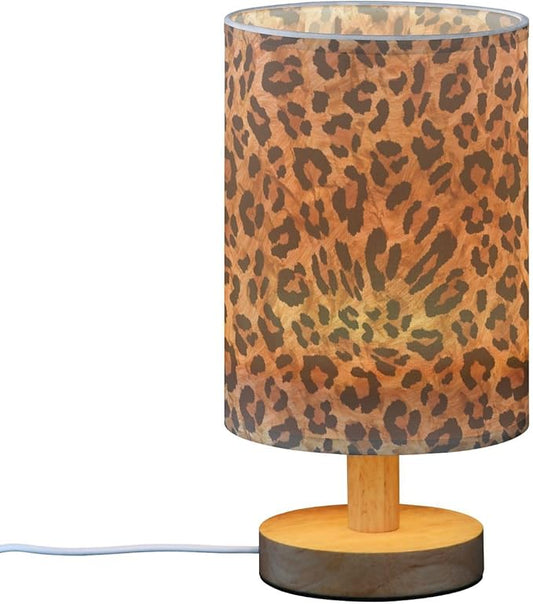 Bedside Table Lamp Leopard Vintage Animal Skin Print Nightstand Lamp with Wood Desk Lamps for Bedroom Living Room Nursery Office Home Decor