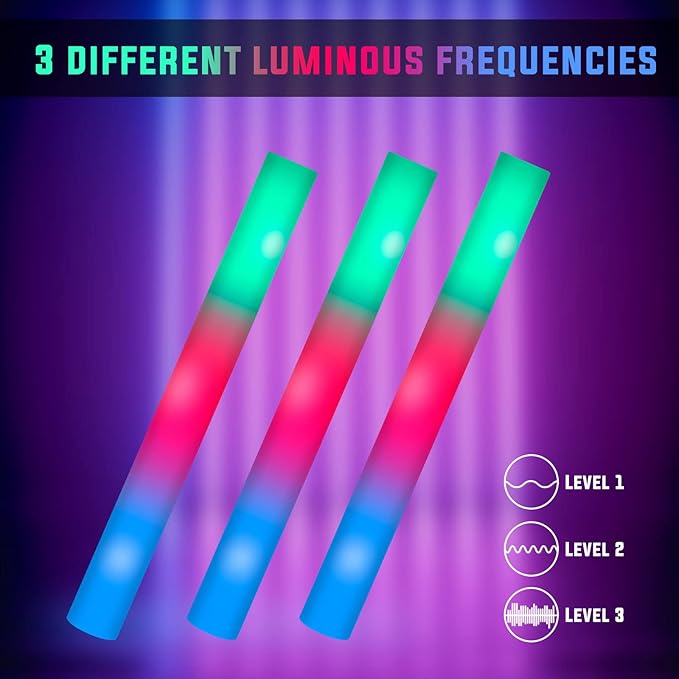 SHQDD 100 Pack LED Glow Sticks for Wedding, Bulk Foam Glow Sticks with 3 Modes Colorful Flashing, Glow Stick Bulk Party Pack for Wedding, Raves, Concert,Camping, Sporting Events, Pool Party