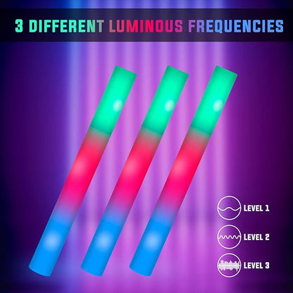 SHQDD 100 Pack LED Glow Sticks for Wedding, Bulk Foam Glow Sticks with 3 Modes Colorful Flashing, Glow Stick Bulk Party Pack for Wedding, Raves, Concert,Camping, Sporting Events, Pool Party