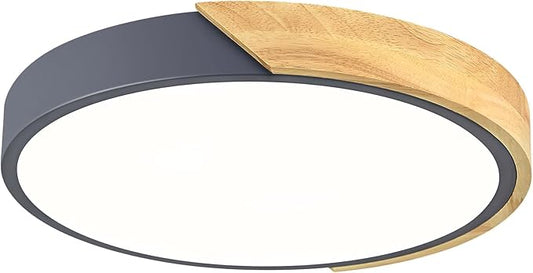 Modern LED Ceiling Light, Minimalist Wood Flush Mount Ceiling Light Fixture, 4000K Not Dimmable, Circle Lighting Lamp with Acrylic Lampshade for Bedroom Dining Room Laundry (Grey, 11.8'')