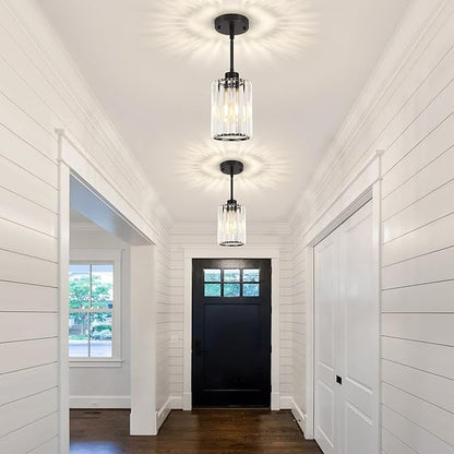 2 Pack Black Pendant Lights Kitchen Island, Modern Crystal Kitchen Pendant Lighting Over Island Dining Room Light Fixtures Adjustable Hanging Pendant Light for Bathroom Hallway Entryway Foyer Bedroom