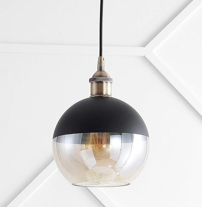JONATHAN Y 7.5" Brass Gold/Black Mid-Century Modern Globe Pendant Light, Adjustable LED Hanging Ceiling Fixture, Champagne Smoked Glass Shade for Kitchen Island JYL3513A