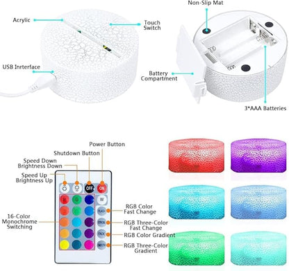 3D Night Light, 16 Color Changing Cartoon USB Desk Lamp Illusion Lighting with Remote Control for Home Decor Gift for Kids
