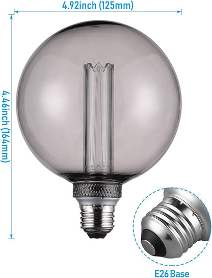 ESCENA Artist Series LED Globe Decorative Light Bulb 3.5W, G125 Round Edison Bulbs Dimmable, Virtual Filament Vintage Edison Bulb, Smoke Gray, E26 Medium Base, 2200K Soft Warm