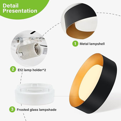 Yiisem Modern Black and Gold Flush Mount Ceiling Lights, Glass Round Ceiling Lighting, Minimalist Drum Close to Ceiling Light Fixtures for Bedroom, Dining Room, Bathroom, Hallways, Living Room