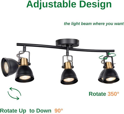 3 Light Foldable Track Lighting Kit, Matte Black Brass Finish Pivot Shades Rotatable Arm with GU10 Socket Modern Ceiling Spot Light for Kitchen,Bedroom,Living Room Home Improvement