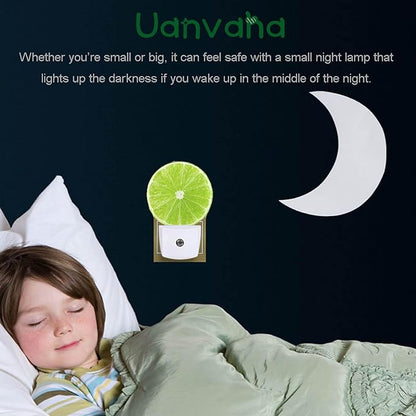 Lime Lemon Night Light Tropical Fruit Summer Juice Plug-in Night Lights with Dusk-to-Dawn Sensor Sleep Friendly LED Lighting for Women/Girls/Boys for Bedroom Bathroom Living Room