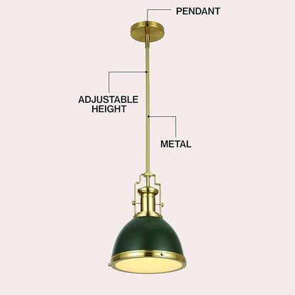 JONATHAN Y 10" Brass Gold Kombu Green 1-Light Metal Dome Pendant Modern Industrial Hanging Light for Kitchen Island Dining Room Adjustable Height LED Bulb Included JYL9535H
