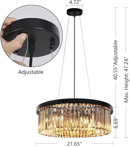 Wellmet Crystal Chandeliers for Dining Room Light Fixture, 6 Lights Farmhouse Chandelier, Modern Pendant Lights for Living Room, Kitchen Island, Bedroom, entryway, Hallway, Gold Teak, W-21.66”