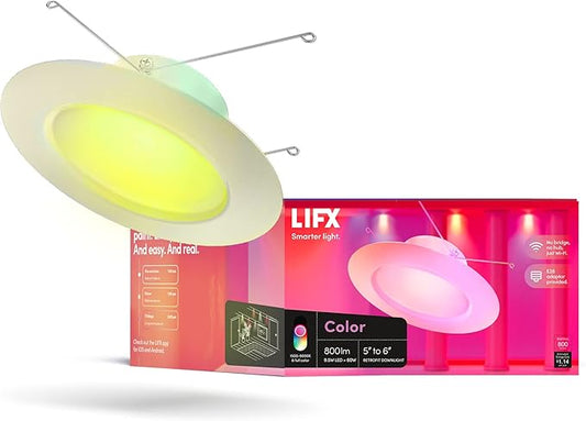 LIFX SuperColor 5-6" Smart Downlight Retrofit, 800 Lumens, CRI 90, Compatible with Alexa, Apple Homekit, SmartThings, Fits existing 5-6” Recessed Can Lights, LXDL6CUS