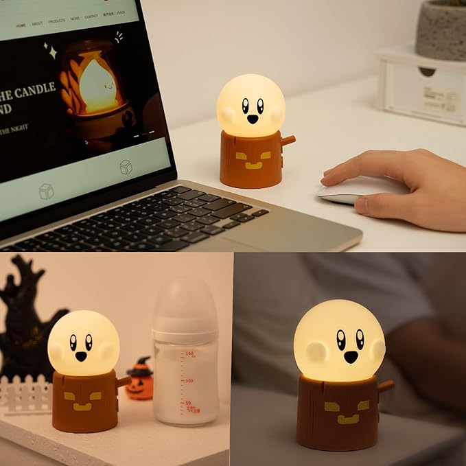 Deogos Ghost Campfire Night Light, Small Ambient Lamp, Cute Night Light, 2 Modes/Rechargeable/Cordless/Dimmable Brightness, Warm Lamps for Kids Sleep Buddy, Work/Study Buddy, Gift