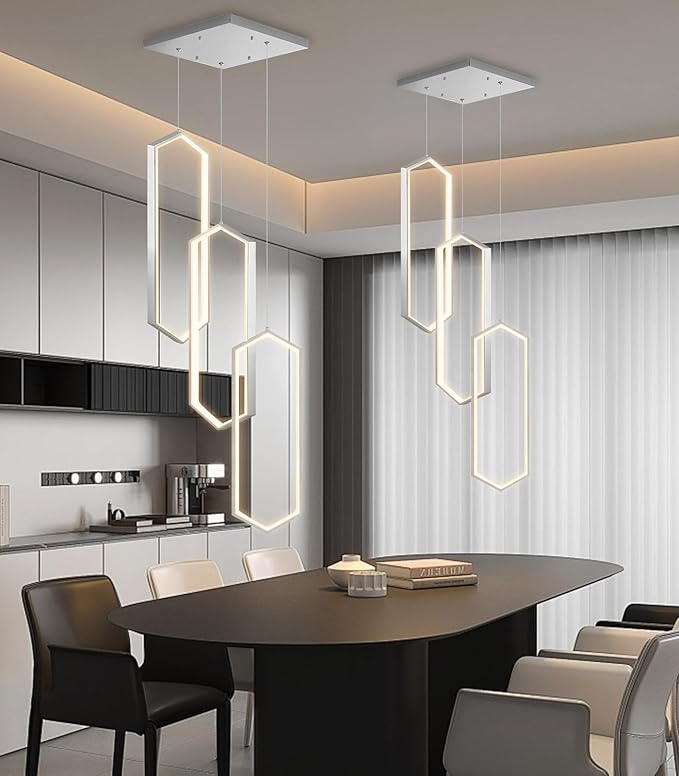 3-Rings Dimmable Pendant Lighting Adjust LED Chandelier Ceiling Light Fixtures for Kitchen Island Dining Room Living Room Bedroom Silver