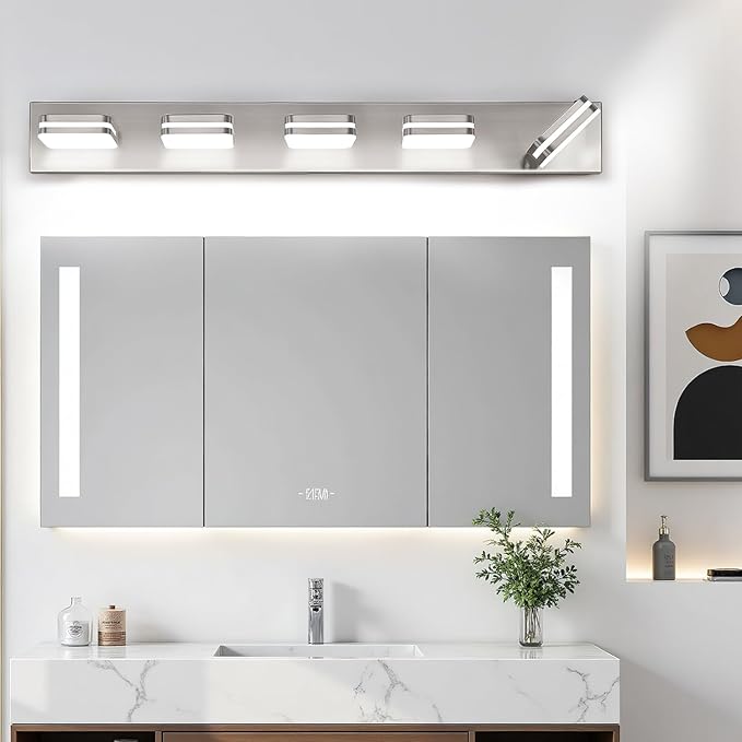 360° Rotate LED Bathroom Vanity Light Fixtures, 2100LM Acrylic Brushed Nickel Vanity Lights for Bathroom, Modern Wall Lighting Fixtures Over Mirror Kitchen Living Room (Natural White Light 5000K)