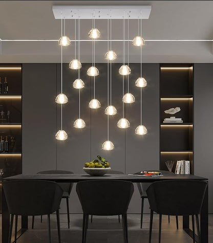 Rectangular Crystal Chandeliers for Living Room Dining Room Light LED Pendant Lights Fixtures Lighting Chandelier for Foyer Entrance Silver